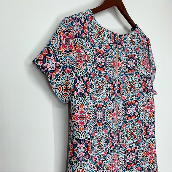 Cynthia Rowley Multicolored Vibrant Geometric Floral Short Sleeve Dress Size 10 - Picture 9 of 16